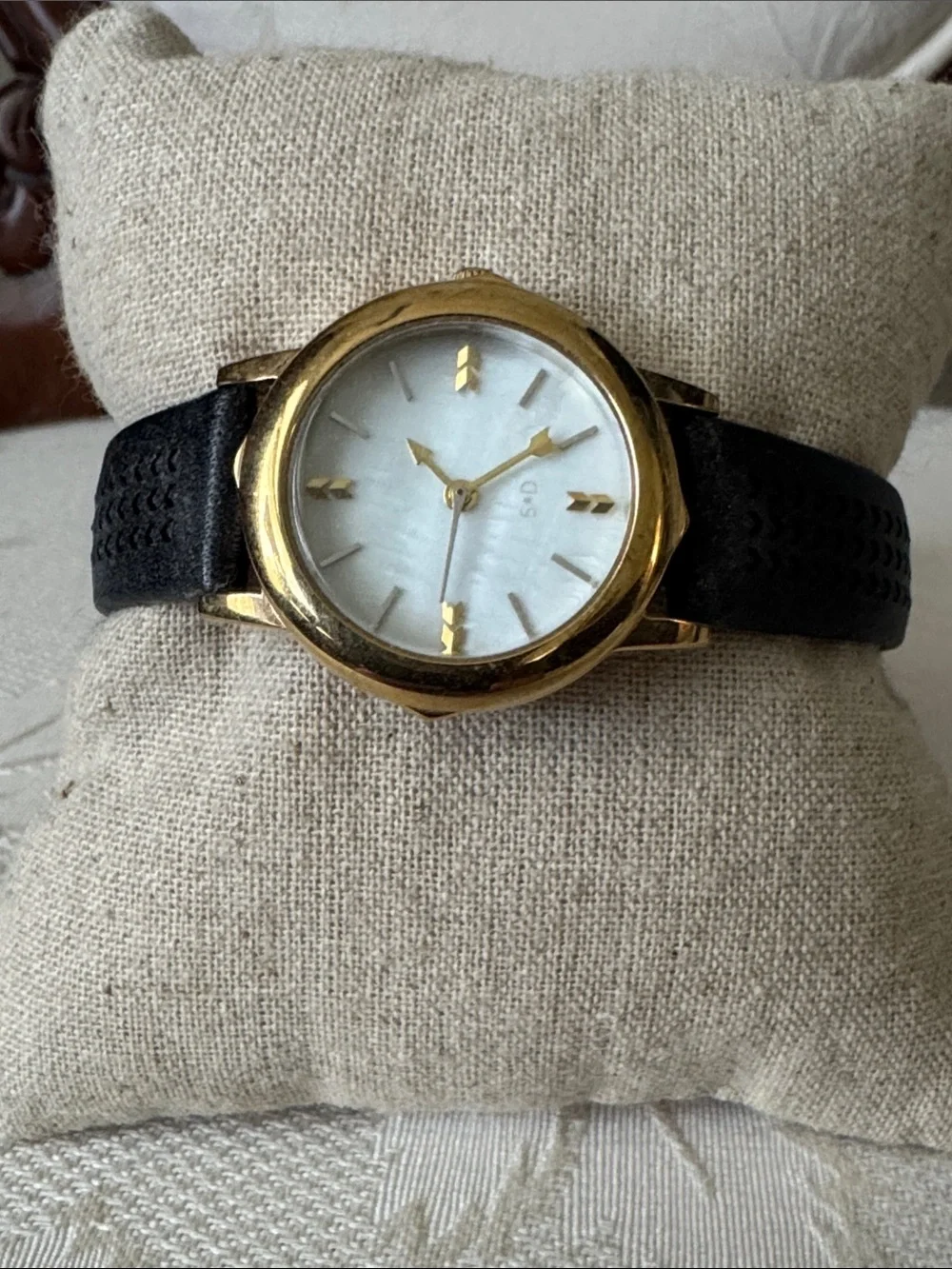 Stella & Dot Gold Case Watch with Black Strap